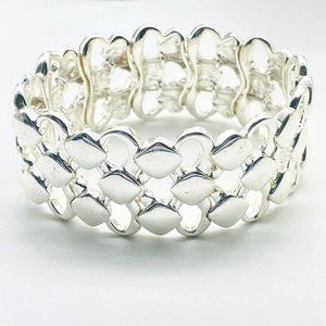 Basket Weave Panel Stretch Bracelet Bright Silver Tone Classic Career Cosplay